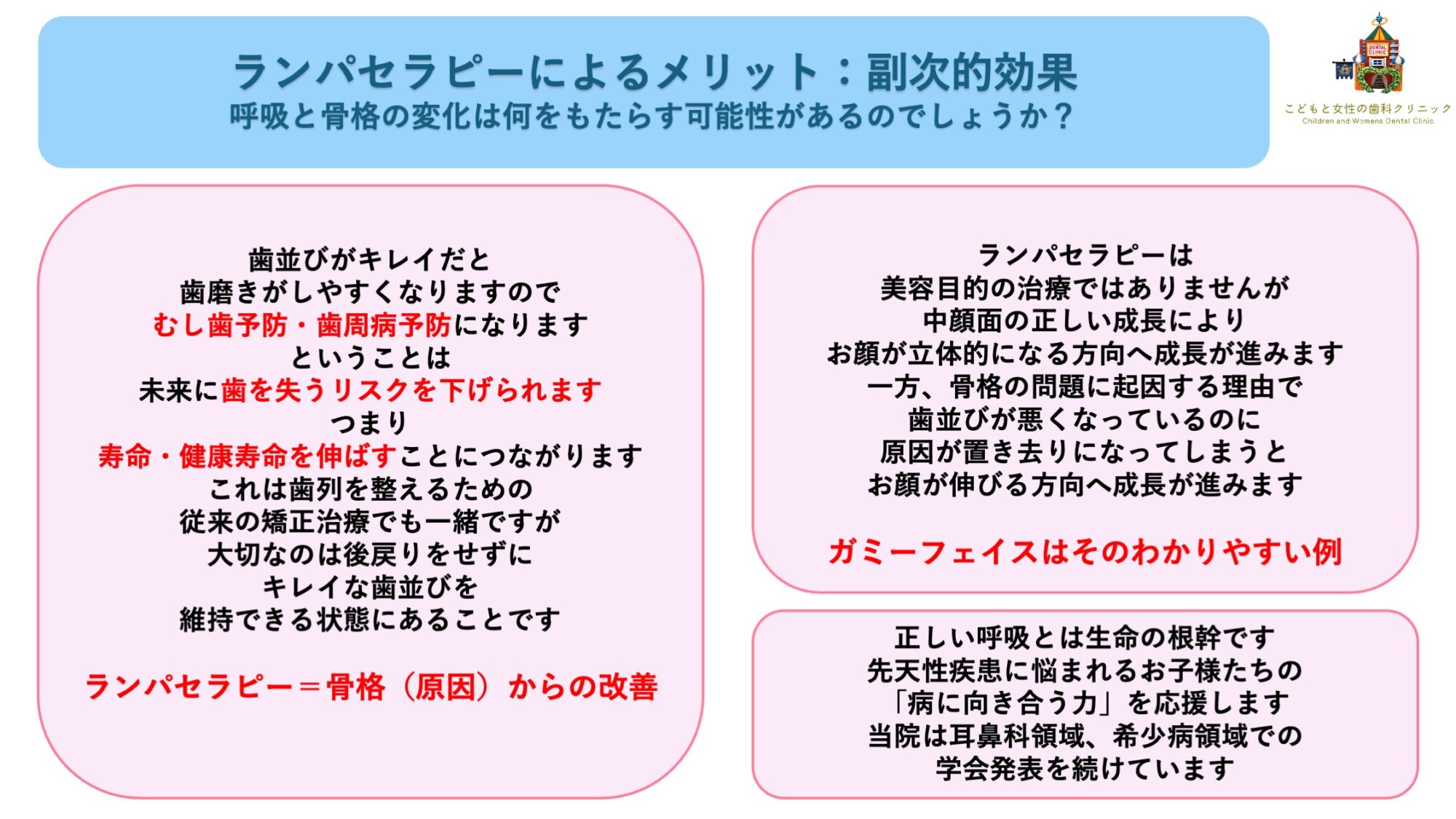 こどもと女性の歯科クリニック ランパセラピー副次的メリット